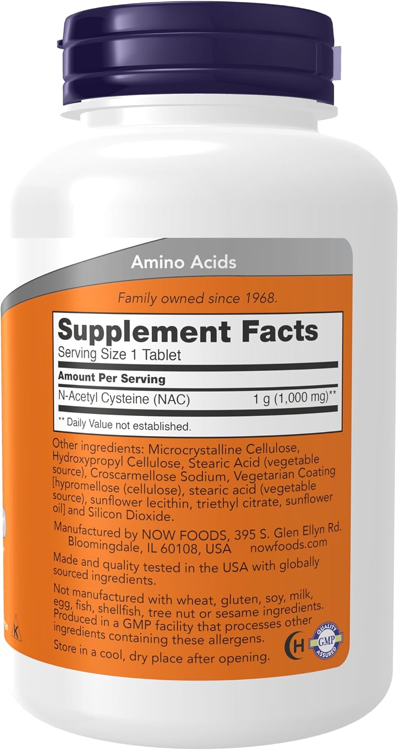 NOW Foods Suplemento de NAC (N-Acetil-Cisteína) 1000 mg, 120 Comprimidos