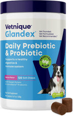 Vetnique Glandex Probióticos Masticables para Perros con 5 Cepas, Prebióticos y Enzimas Digestivas - 120 masticables