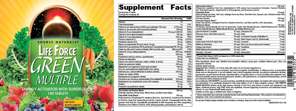 Source Naturals Life Force Green Multiple - 180 tabletas