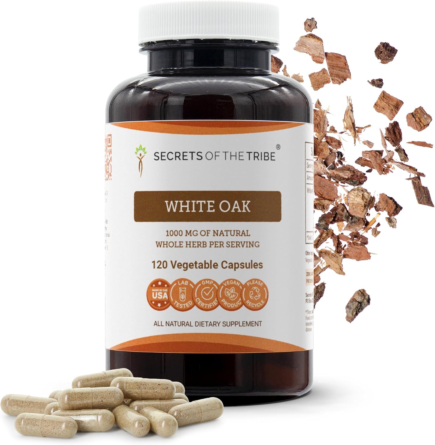 Secrets of the Tribe White Oak (Quercus alba) 1000 mg, 60 Cápsulas