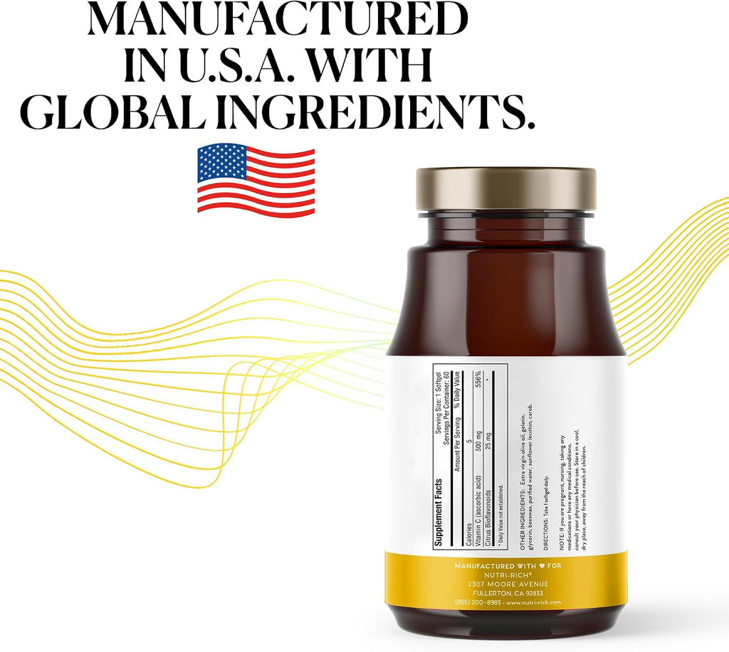 Vitamina C 500 mg con Bioflavonoides 25 mg – 60 Cápsulas Blandas