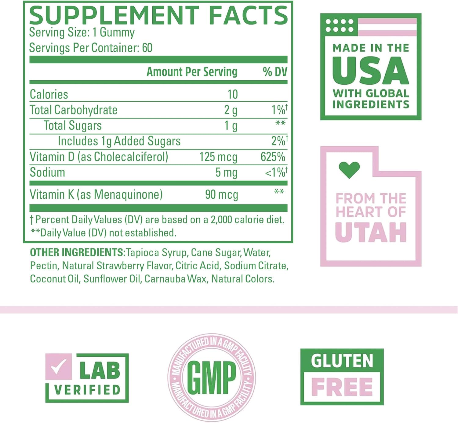 Zhou D3+K2 - Suplemento de Vitamina D3 y K2 con 5000 UI y MK-7, Gominolas Veganas (60 unidades)