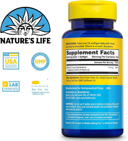 Nature's Life Vitamina D3 2000 UI (50 mcg) - – Mantenimiento de los niveles normales de calcio en sangre. – Image 2