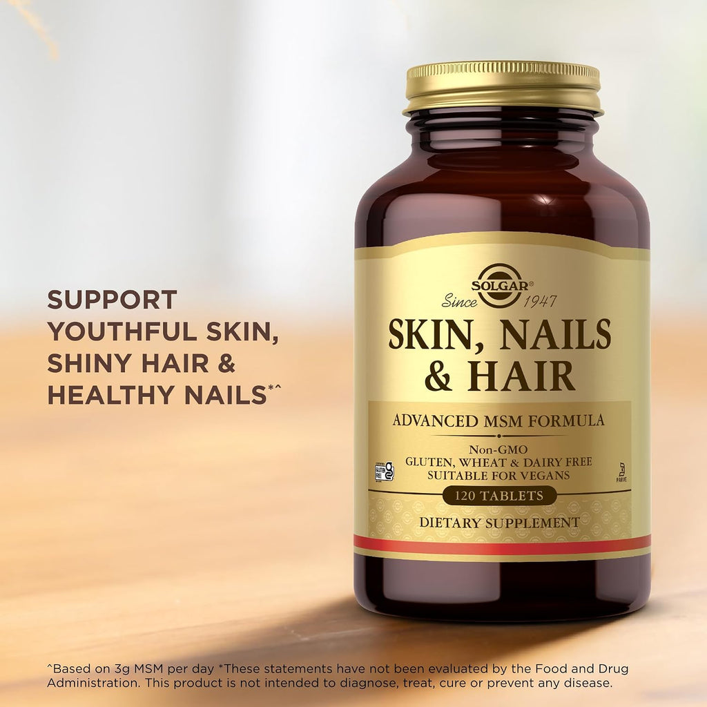 Solgar Piel, Uñas y Cabello - 120 Comprimidos - Fórmula Avanzada con MSM - Vegano, Sin Gluten y Sin Lácteos