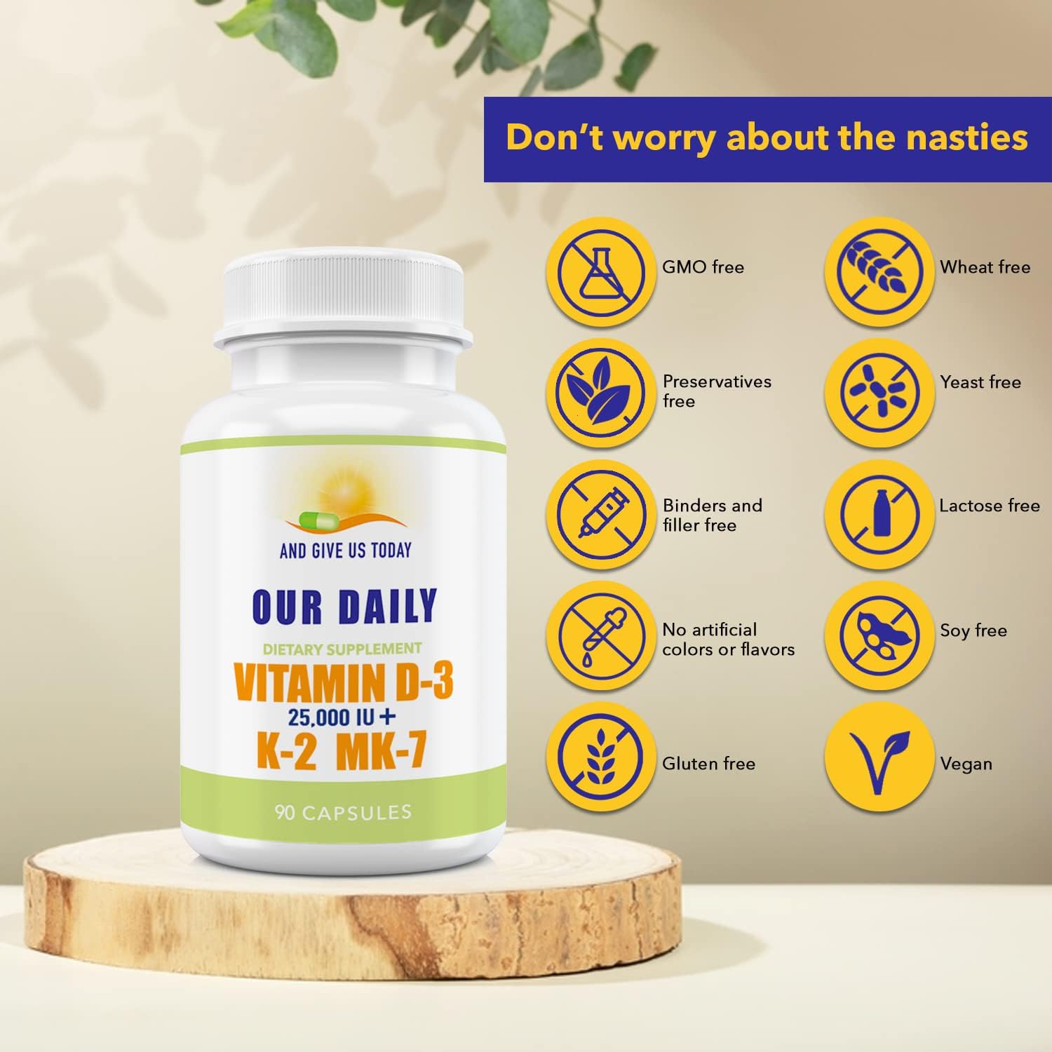 Our Daily Vites Vitamina D3 25.000 UI + K2 - Combinación de Alta Potencia