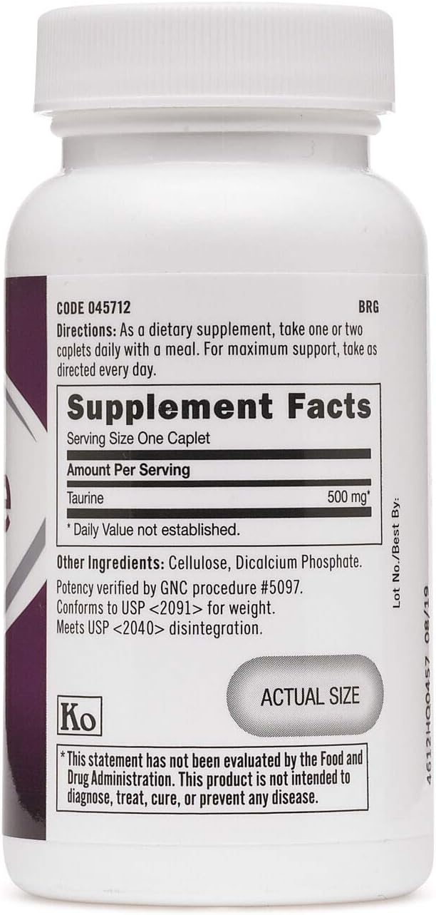 GNC Taurina 500mg, 50 Comprimidos, Apoya la Función Muscular