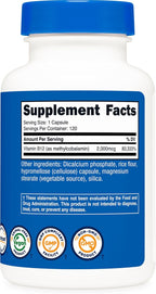 Nutricost Vitamina B12 (Metilcobalamina) 2000mcg, 120 Cápsulas - Cápsulas Vegetarianas, Sin Gluten, No GMO
