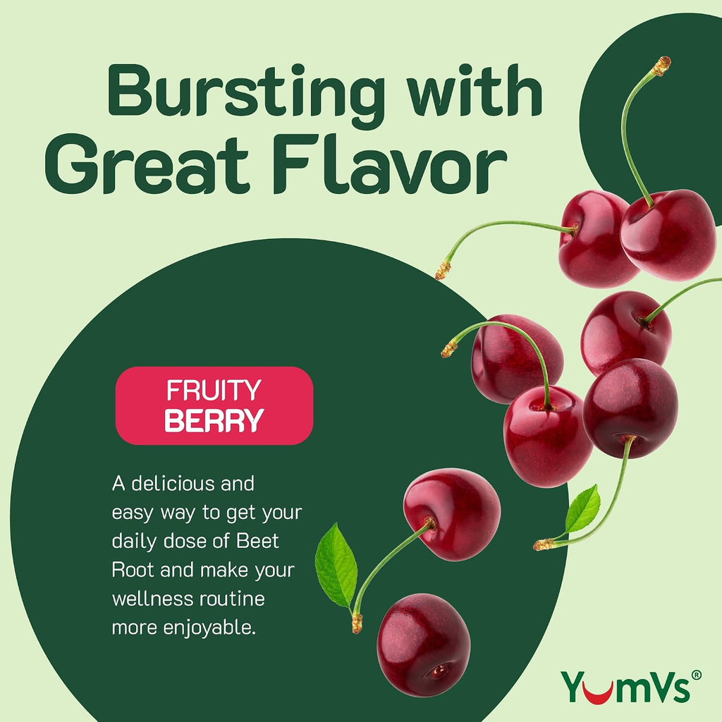 YumVs Gominolas de Remolacha con Magnesio y Vitamina C – Sabor Baya – 60 Gominolas – Vegano, Sin Gluten