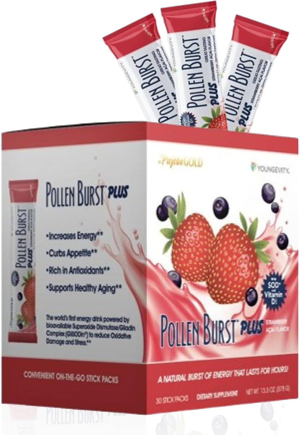 Youngevity Pollen Burst Energy Drink - Fresa Acai, 30 sobres