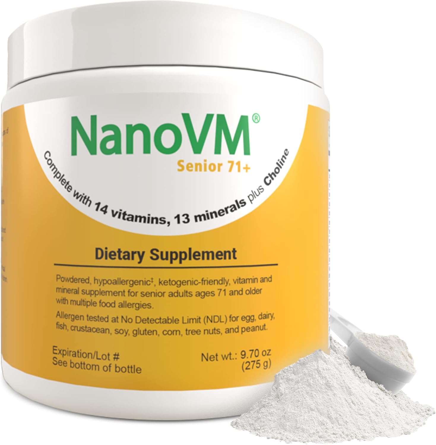 NanoVM Multivitamínico Infantil sin Alérgenos, 4-8 Años, Polvo sin Sabor, 275g