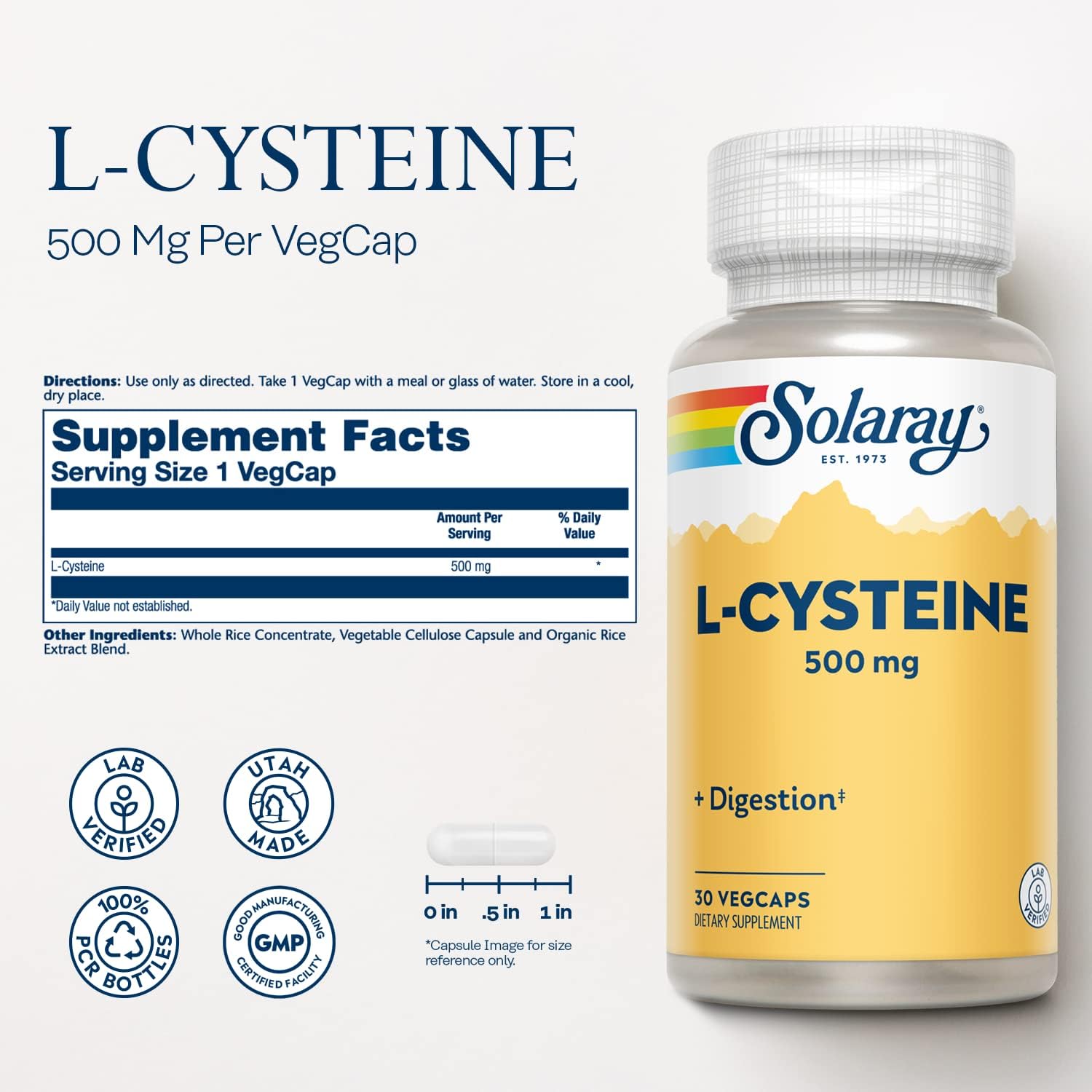 Solaray L-Cysteine 500 mg – 30 Vegan Capsules