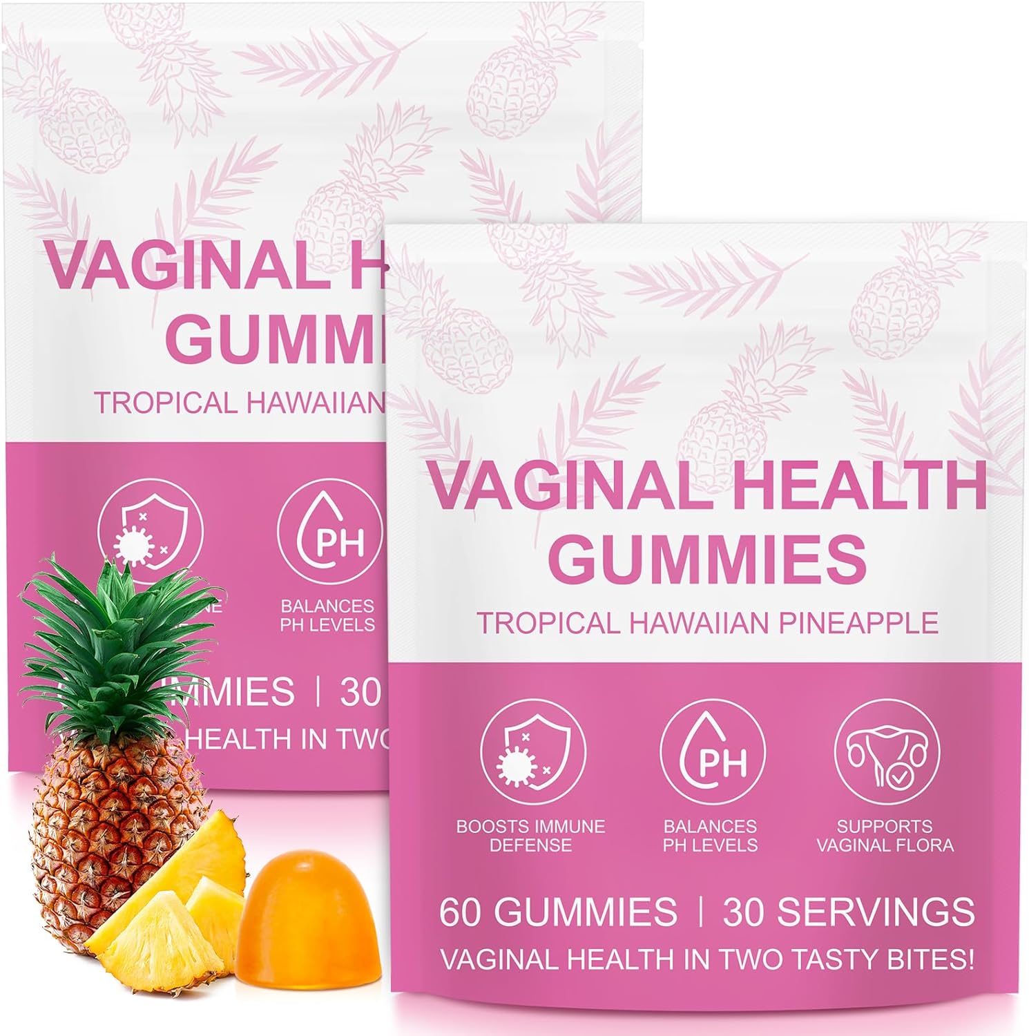 Beyxdu Probióticos Vaginales en Gominolas – 60 Gominolas con Sabor a Piña para el Equilibrio del pH Femenino