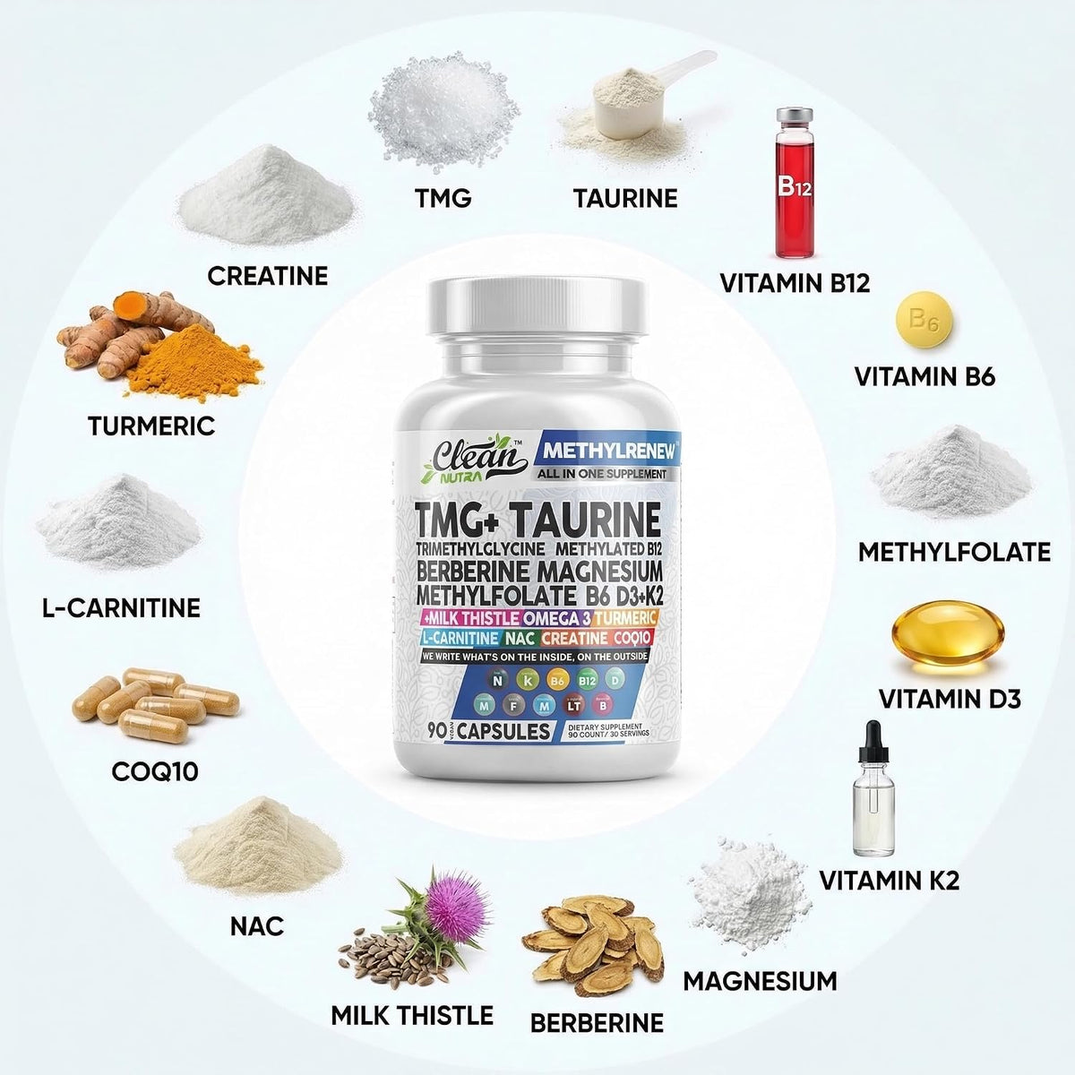 Clean Nutra TMG 1000mg - Multivitamínico – Vitamina D3 y K2: trabajan juntas para mantener la salud ósea y la – Image 4