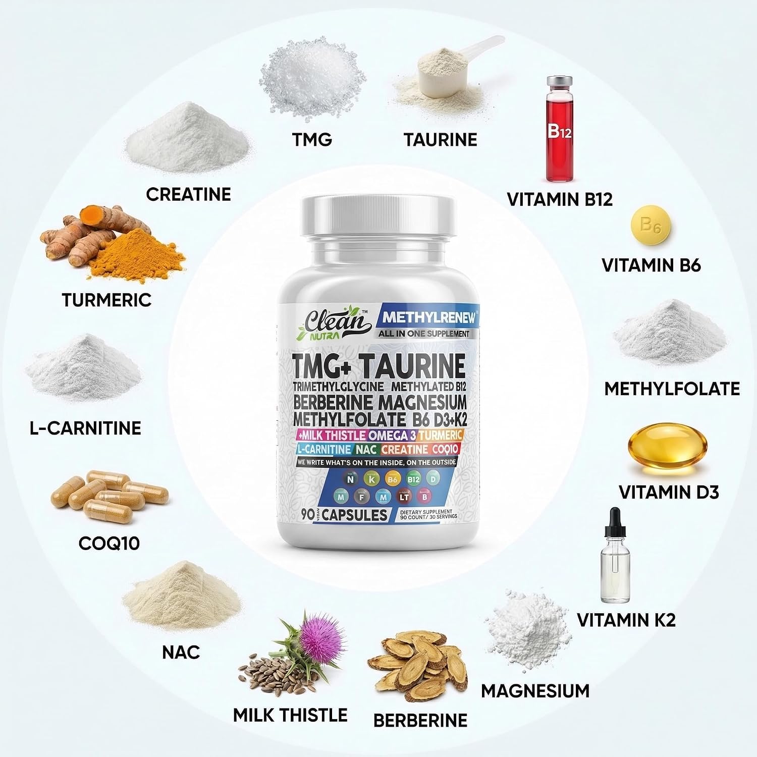 Clean Nutra TMG 1000mg - Multivitamínico Metilado para Mujeres y Hombres