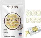 Willbin - Vitamina D3 10000 UI + K2 MK-7 200 mcg - 300 Cápsulas Blandas