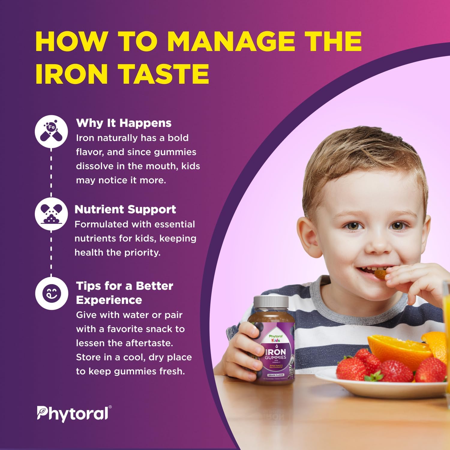 Phytoral Gomitas de Hierro y Vitamina C para Niños - 120 Gomitas
