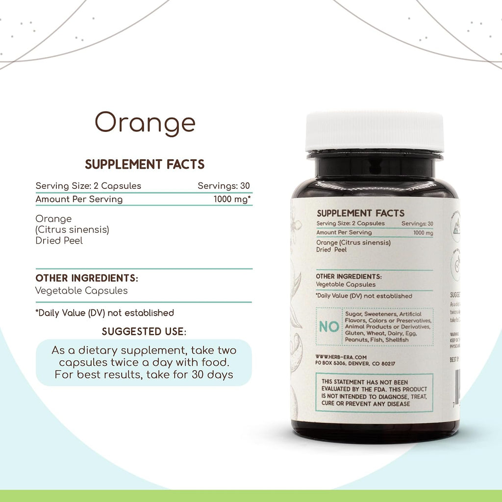 Cáscara de Naranja (Citrus sinensis) 500 mg, 60 Cápsulas