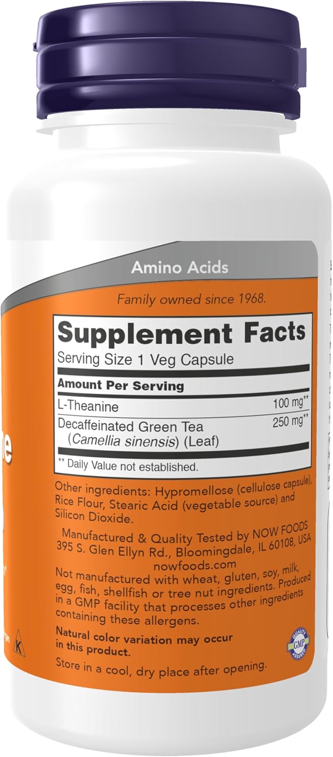NOW Foods L-Teanina 100 mg con Té Verde Descafeinado - 90 Cápsulas Veganas