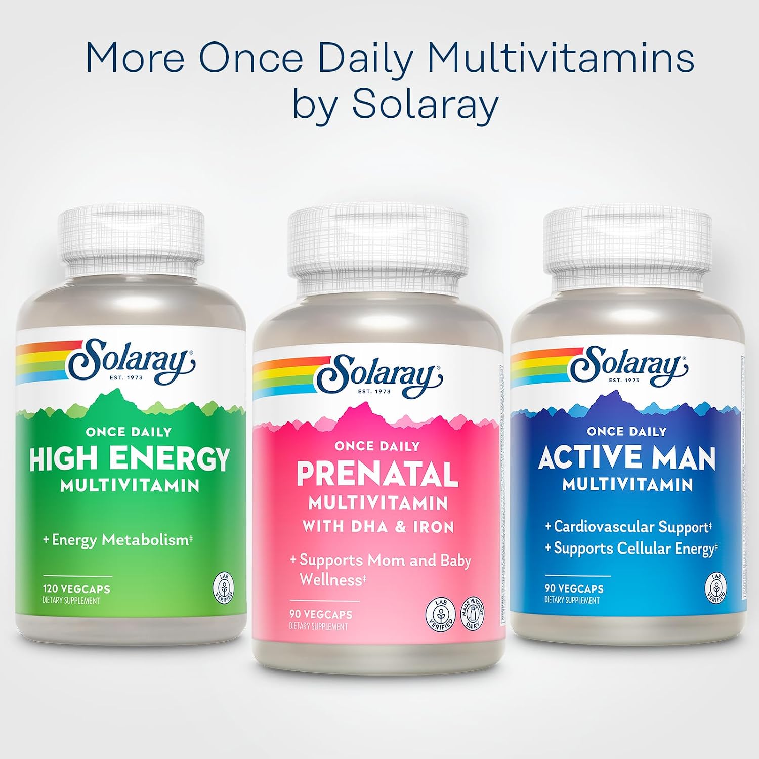 SOLARAY Daily Prenatal Multivitamin with DHA, Iron and Easy Morning - Whole Food Base - 90 Veg Capsules