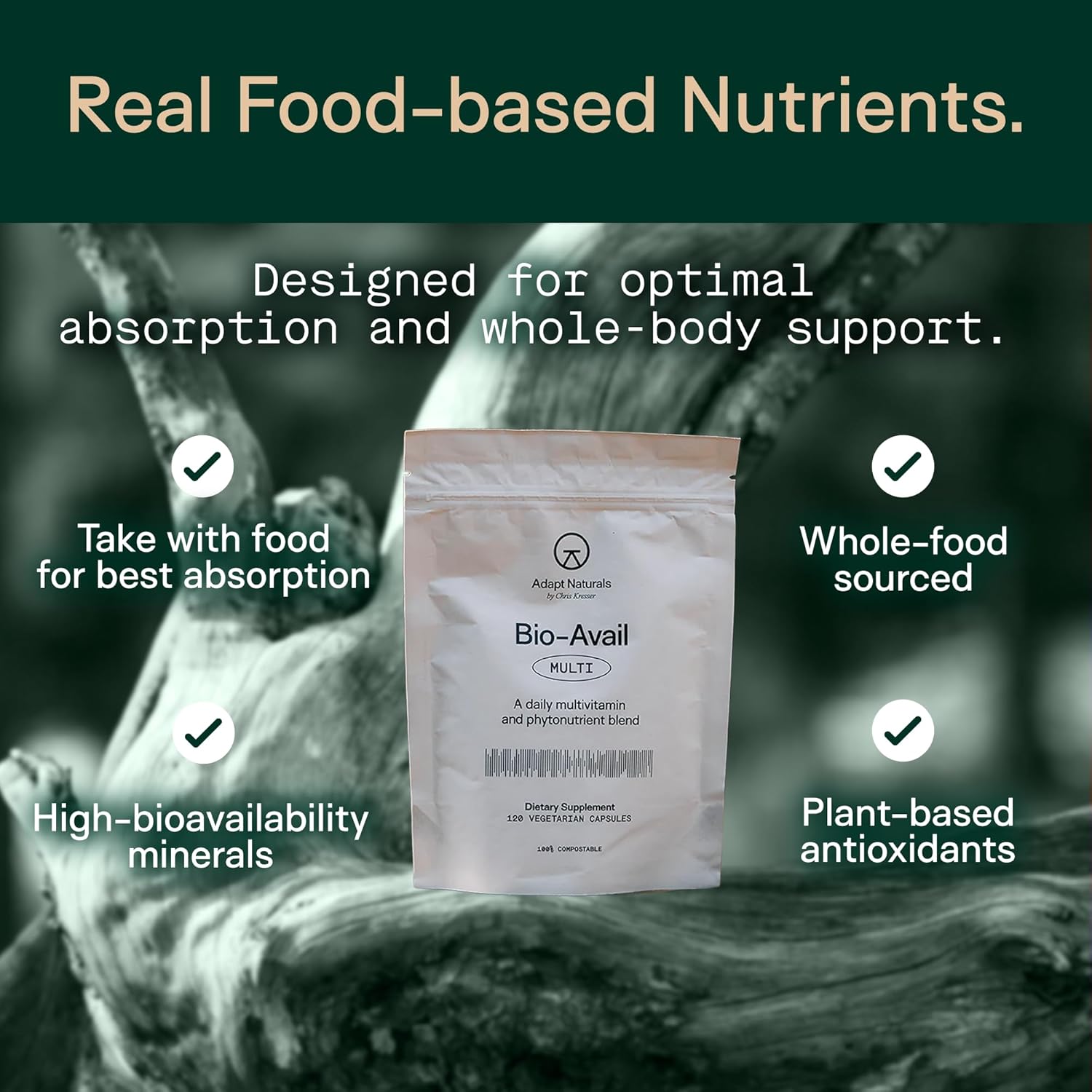 Adapt Naturals Multivitamínico para Mujeres y Hombres, Biodisponible, Fácil Absorción, con Biotina, Niacina, Vitamina A, B, C, D, E, K1, Zinc y Magnesio - Apoyo Inmunitario - 30 Días