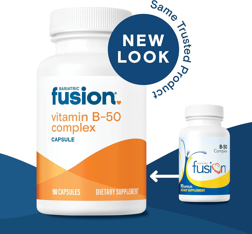 Bariatric Fusion B-50 Complex | Vegan B Vitamins for Women and Men | Easy-to-Swallow Capsules | 8 B Vitamins Including B12 | 90 Capsules | 3-Month Supply