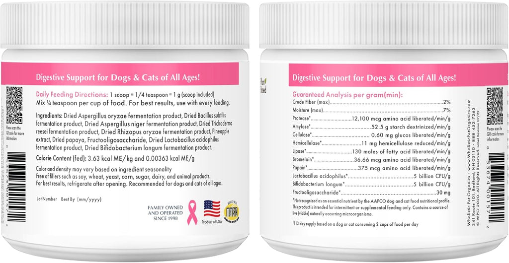 Wholistic Pet Organics Probióticos Diarios para Perros y Gatos - 4 oz (113 dosis)