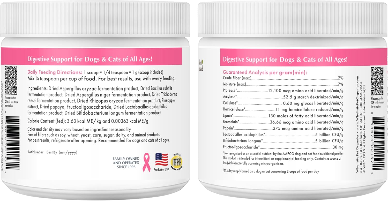 Wholistic Pet Organics Probióticos Diarios para Perros y Gatos - 4 oz (113 dosis)