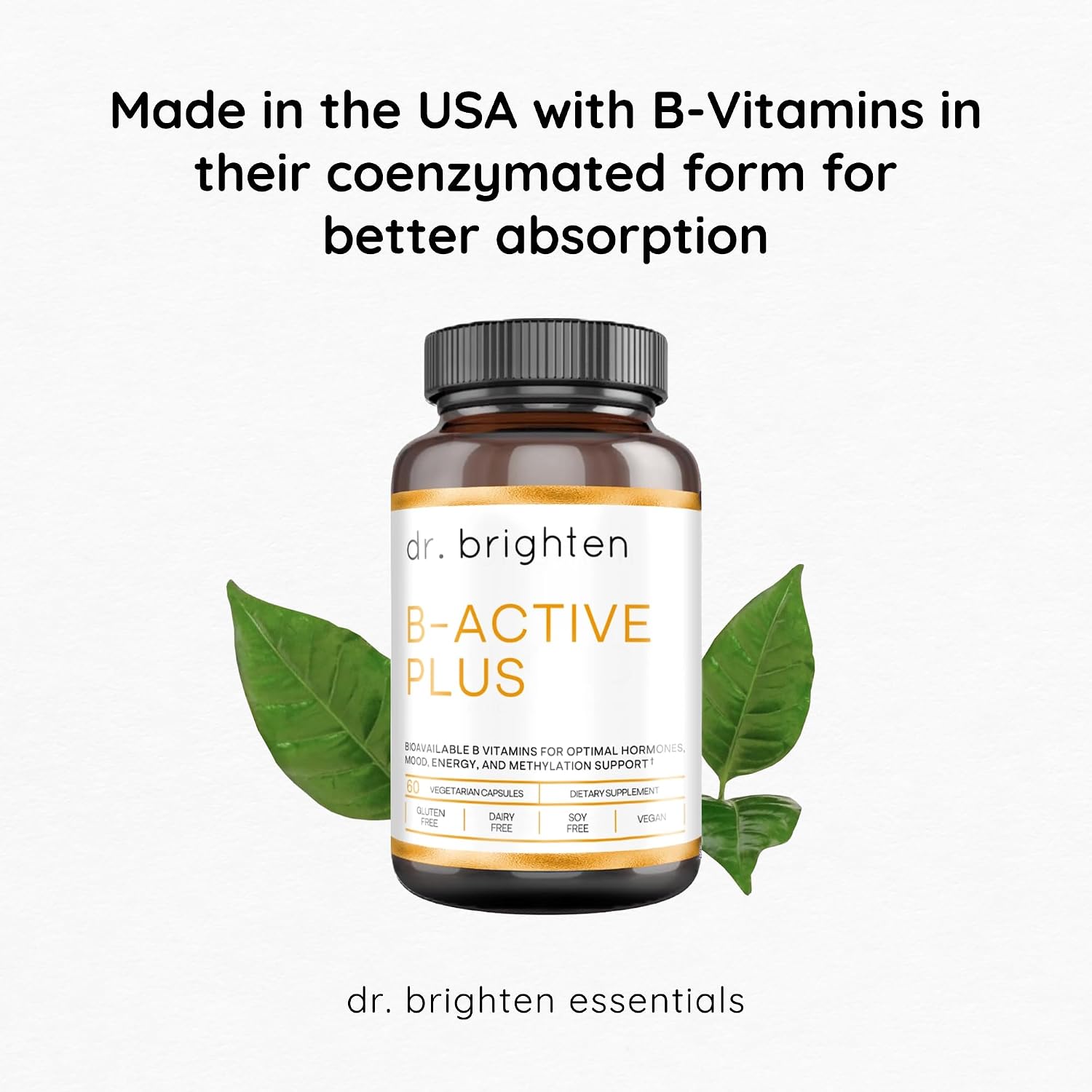 Dr. Brighten B-Active Plus — Complejo de Vitaminas B Vegano, 60 Cápsulas