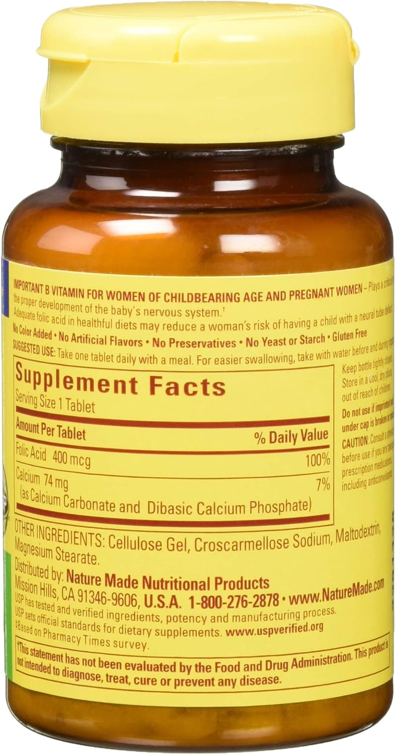 Nature Made Ácido Fólico 400 mcg Comprimidos, 250 Comprimidos (Paquete de 2)
