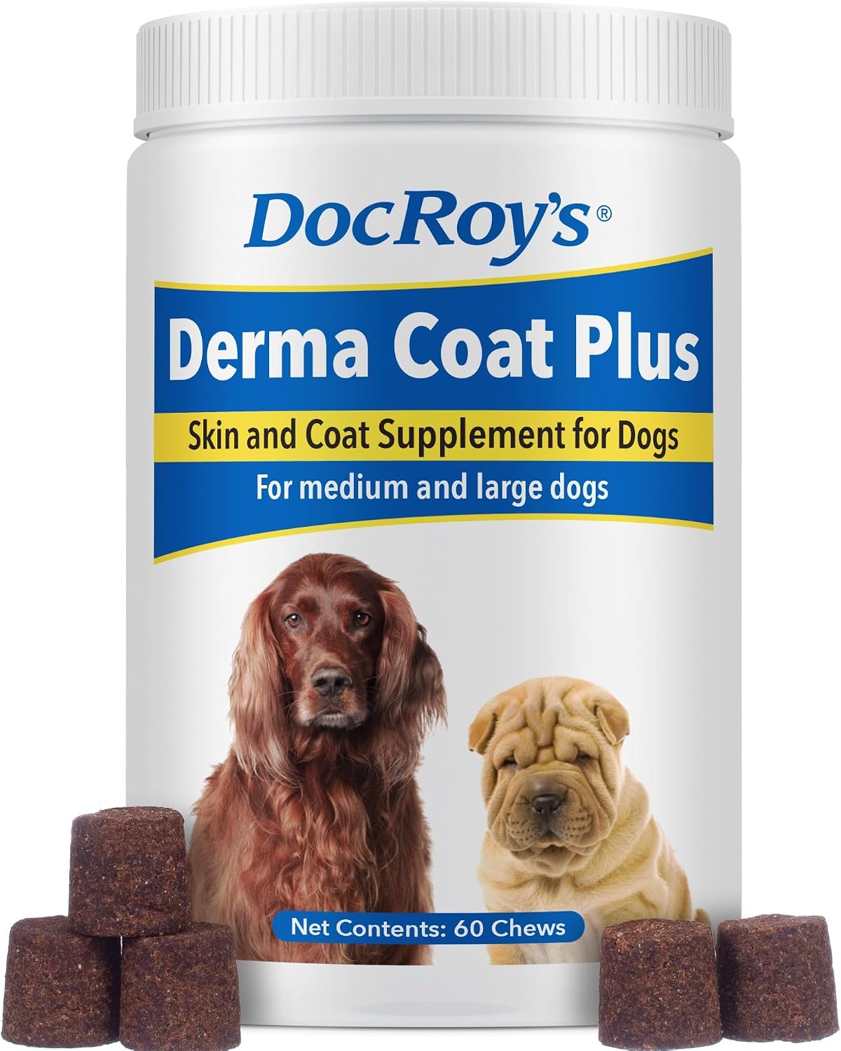 Doc Roy's Derma Coat Plus, Soft Chews with Omega 3-6-9 and Biotin for Dogs, 120 Count