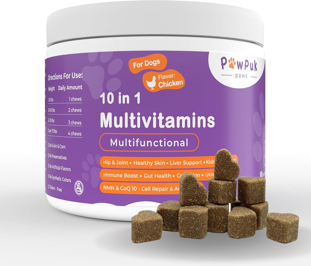 Pawpuk Paws Suplemento Multifuncional para Perros con Silimarina, Mejillón de Labio Verde, Glucosamina, MSM, Aceite de Salmón, Probióticos, Co-Q10, NMN