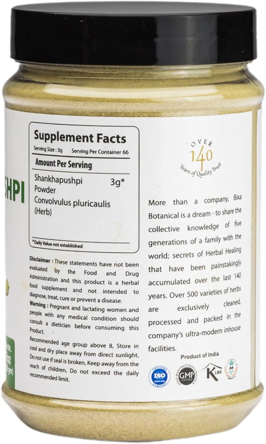bixa BOTANICAL Shankhapushpi en polvo – 200 g – Vegano, sin gluten, no OGM