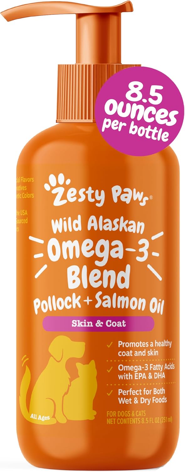 Zesty Paws Salmon Omega Oil + Hemp – Aceite de Salmón con Cáñamo para Perros y Gatos, 946 ml