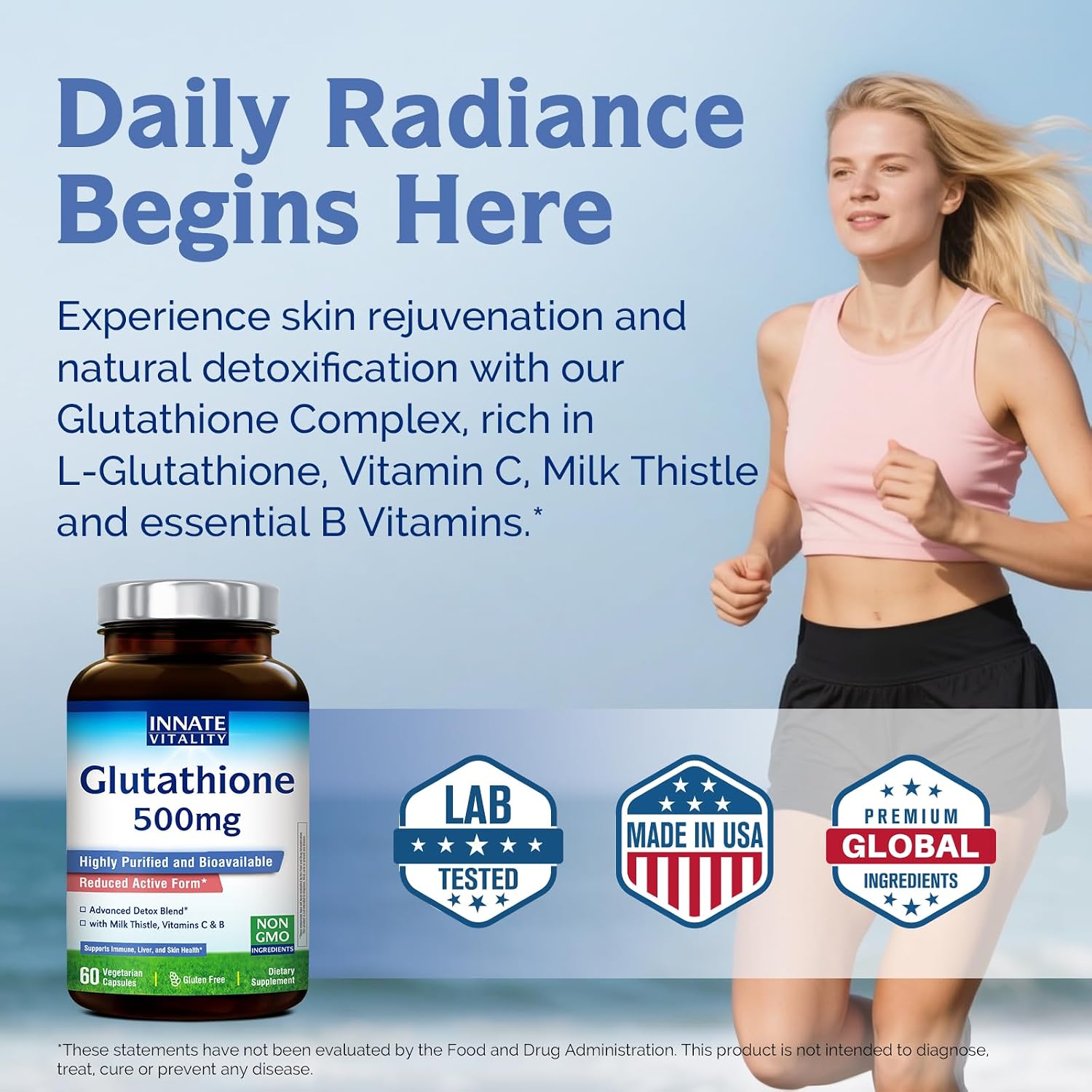 Innate Vitality Glutatión 500mg con Cardo Mariano, Vitamina C y Complejo B - 60 Cápsulas