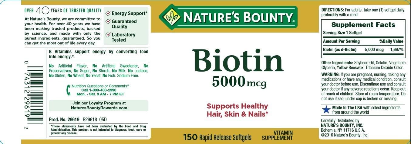 Nature's Bounty Biotina 5000 mcg, 150 Cápsulas Blandas (Paquete de 2)