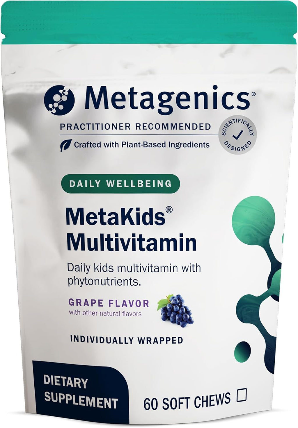 Metagenics MetaKids Multivitamin Soft Chews - Multivitamínico infantil con vitaminas A, C, D, E y complejo B - 60 gominolas masticables sabor uva