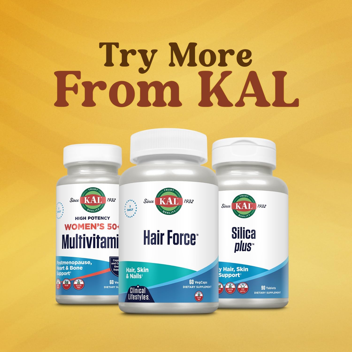 KAL Hair Force Suplemento para Cabello, Piel y Uñas - Biotina de Alta Potencia, Vitaminas C, E y B6 - 60 Cápsulas Vegetales