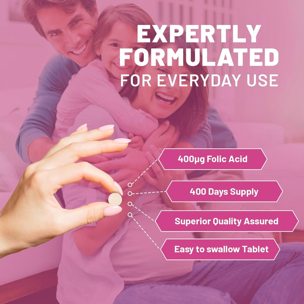 Ácido Fólico 400 mcg - 400 Comprimidos Veganos de Vitamina B9 | Cuidado del Embarazo | Hecho en Reino Unido – Prowise