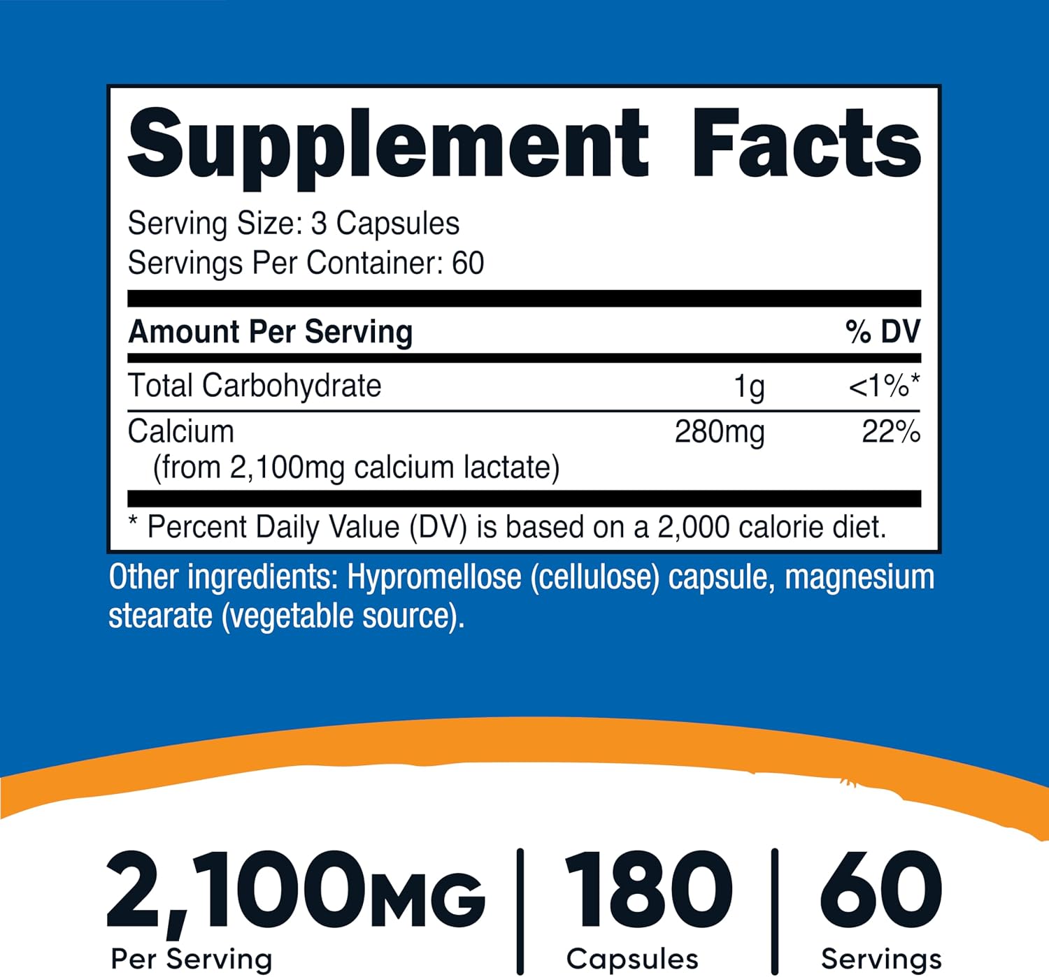 Nutricost Lactato de Calcio 2,100mg - 180 Cápsulas - Vegano, Sin Gluten