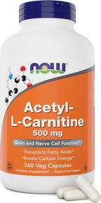 NOW Foods Acetil L-Carnitina 500 mg, 360 Cápsulas Vegetales - No OGM