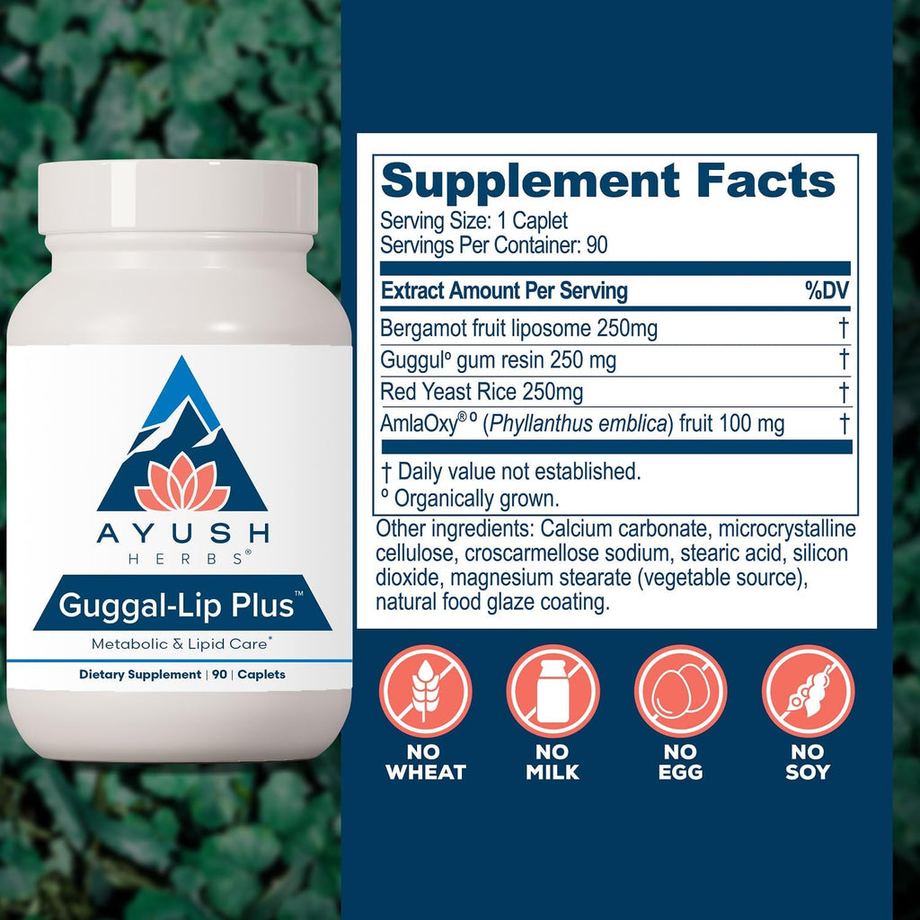 Ayush Herbs Guggal-Lip Plus - Suplemento Metabólico Ayurvédico - 90 Comprimidos