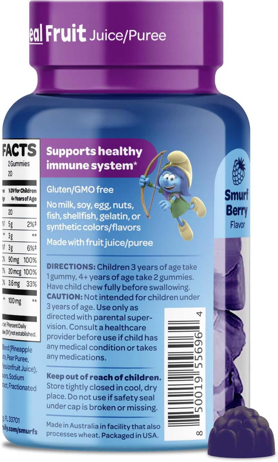 Gomitas de Apoyo Inmunológico Smurfs para Niños con Saúco, Vitamina C y Zinc - 40 uds