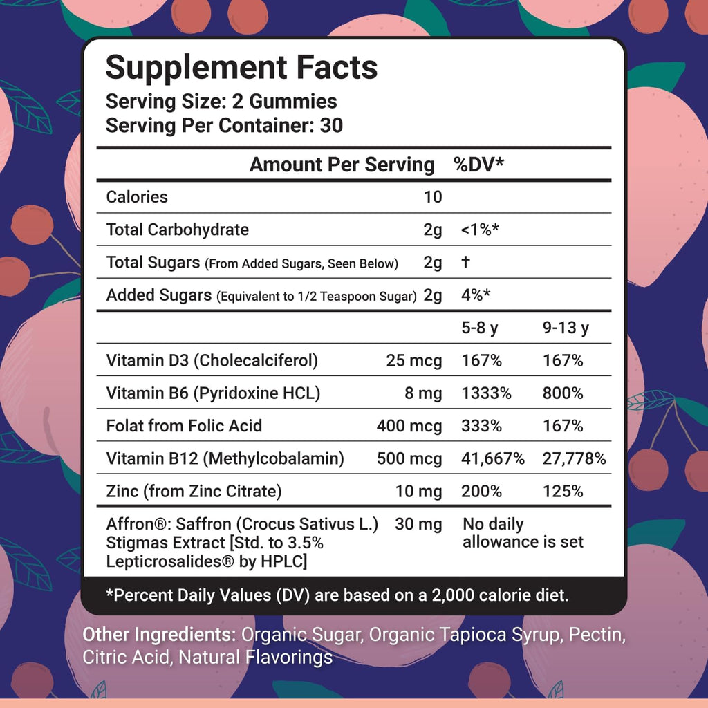 NutriMagic Kids Brain Booster+ 30mg Saffron-Based Multivitamin Gummies for Kids Brain Health Support, Saffron Extract Gummies, Vitamin D3, B6, B12, Zinc, 120x Non-GMO Gummies (2-Pack)