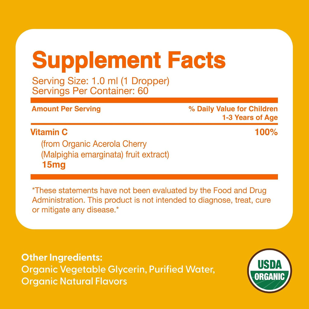 Feel Great Gotas Líquidas Orgánicas de Vitamina C para Niños y Bebés | Apoyo Inmunológico y Antioxidante | Fácil de Tomar | USDA Orgánico, Vegano, Sin OGM, Sin Gluten | 59 ml