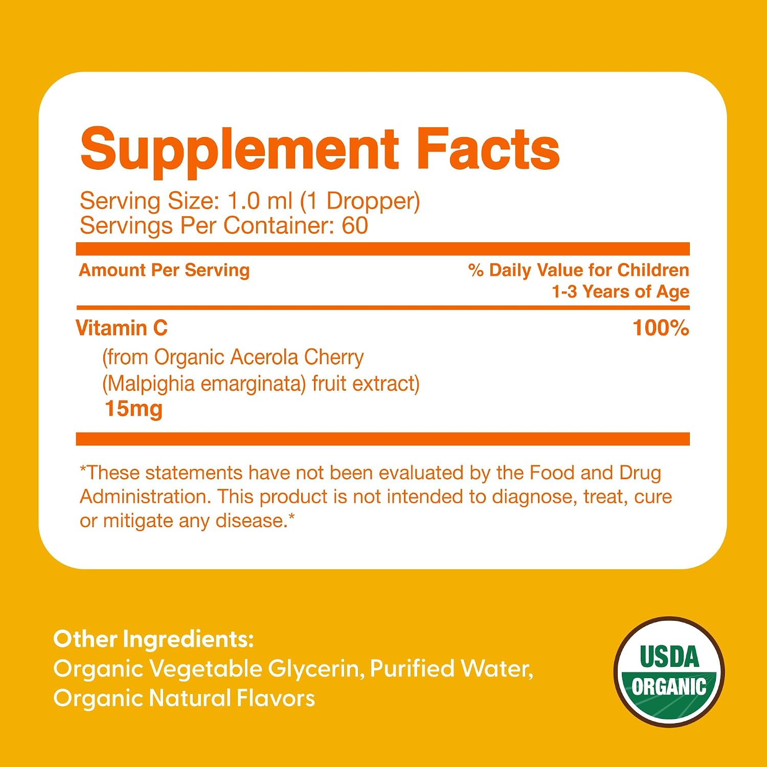 Feel Great Gotas Líquidas Orgánicas de Vitamina C para Niños y Bebés | Apoyo Inmunológico y Antioxidante | Fácil de Tomar | USDA Orgánico, Vegano, Sin OGM, Sin Gluten | 59 ml