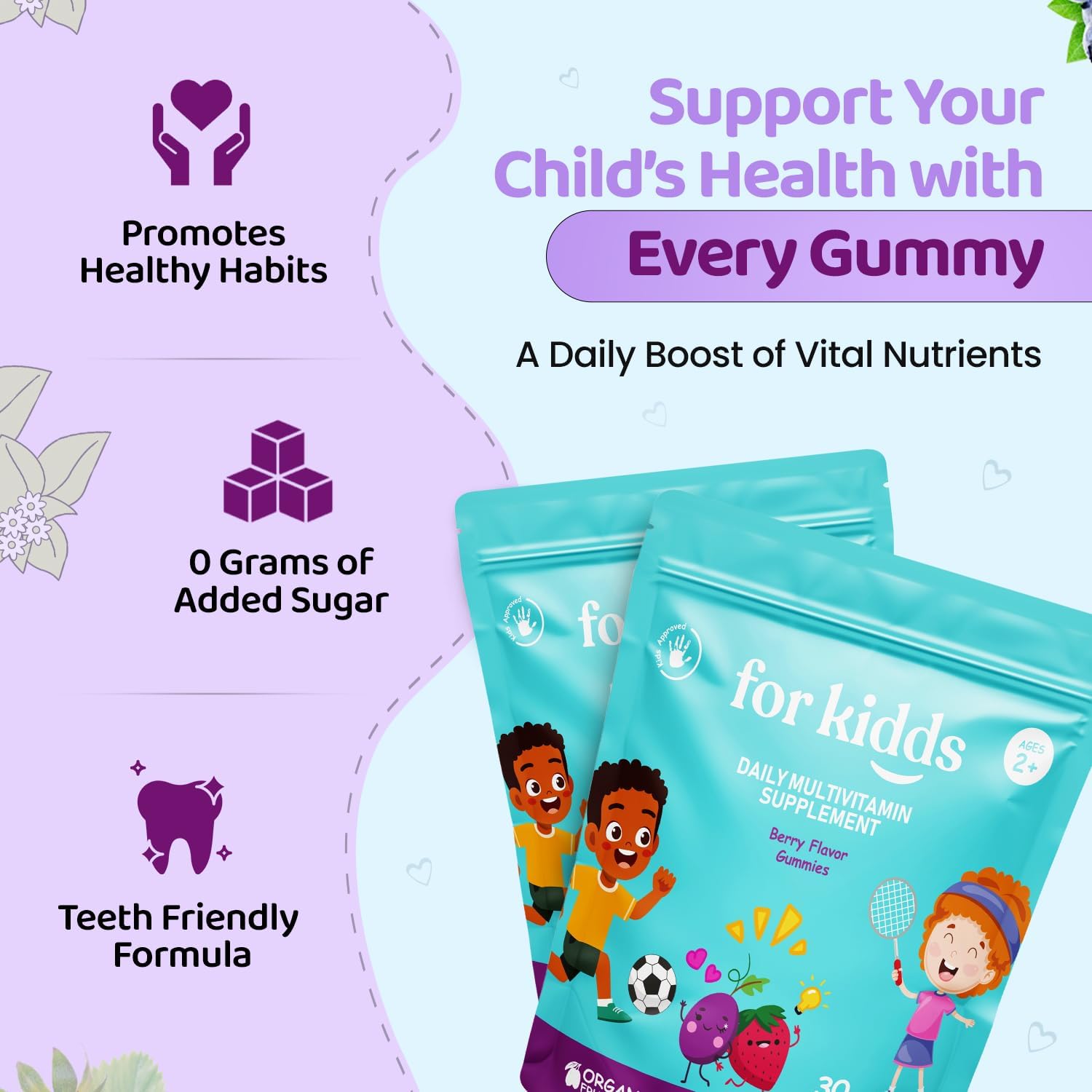 ZettoA Multivitamínico Infantil - Gomitas de Frutos Rojos con 11 Vitaminas y Minerales - Sin Azúcar, Vegano, Sin Gluten - 30 Unidades