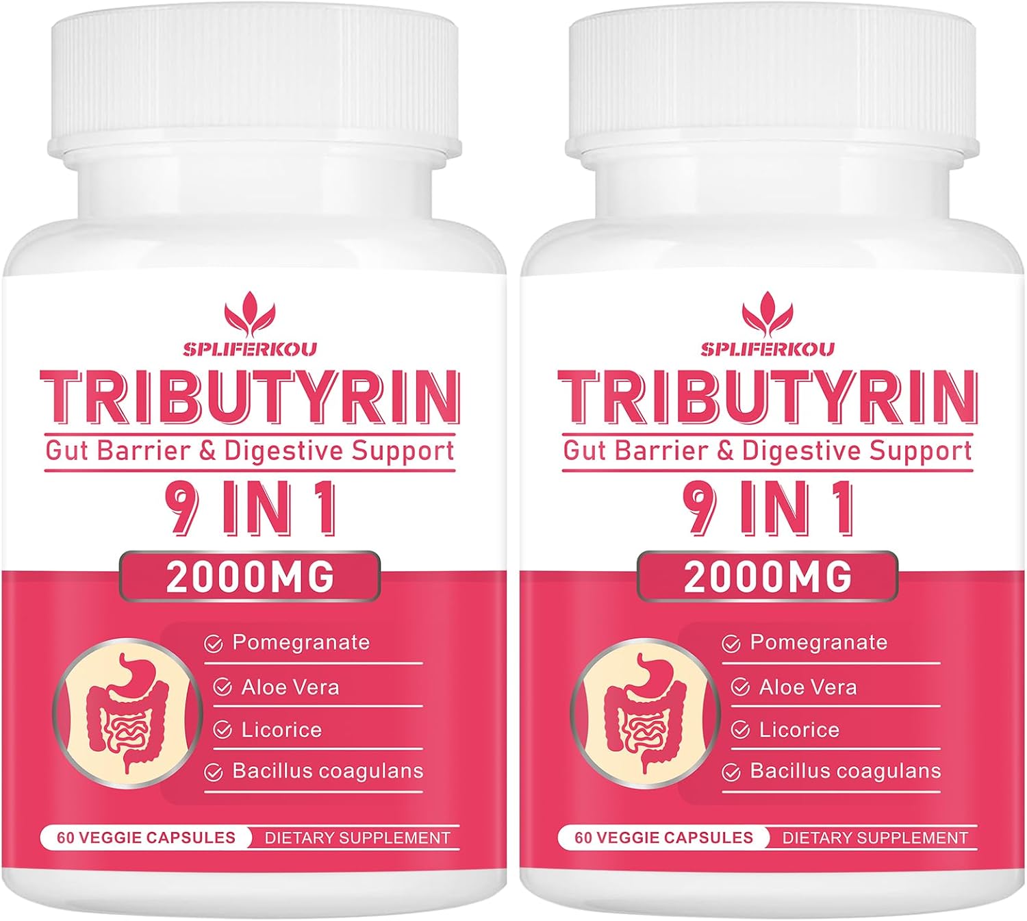 Spliferkou Tributirina Salud Intestinal, 120 Cápsulas Veganas - Complejo 9-en-1 de Butirato