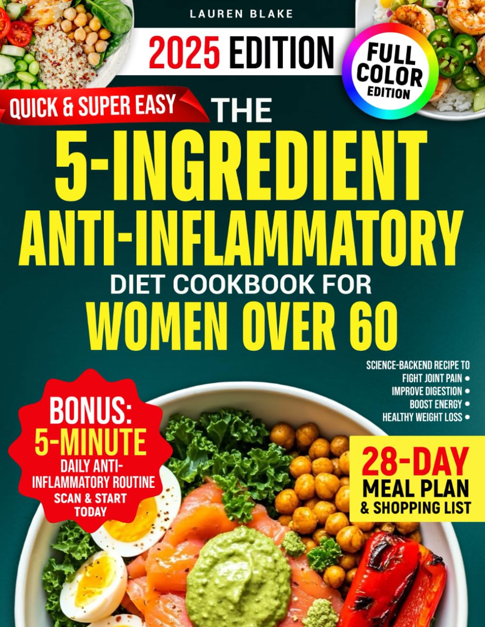 Libro de cocina de dieta antiinflamatoria de 5 ingredientes para mujeres mayores de 60