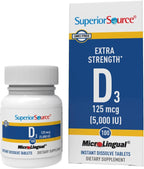 Superior Source Vitamina D3 5000 UI - 100 Tabletas Sublinguales de Disolución Rápida