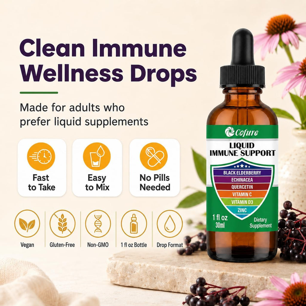 Cofure Zinc Quercetin Vitamina C D3 Líquido con Equinácea y Saúco Orgánicos - Gotas de Apoyo Inmunológico para Adultos - Vegano, Sin Gluten, No-GMO - 30 ml